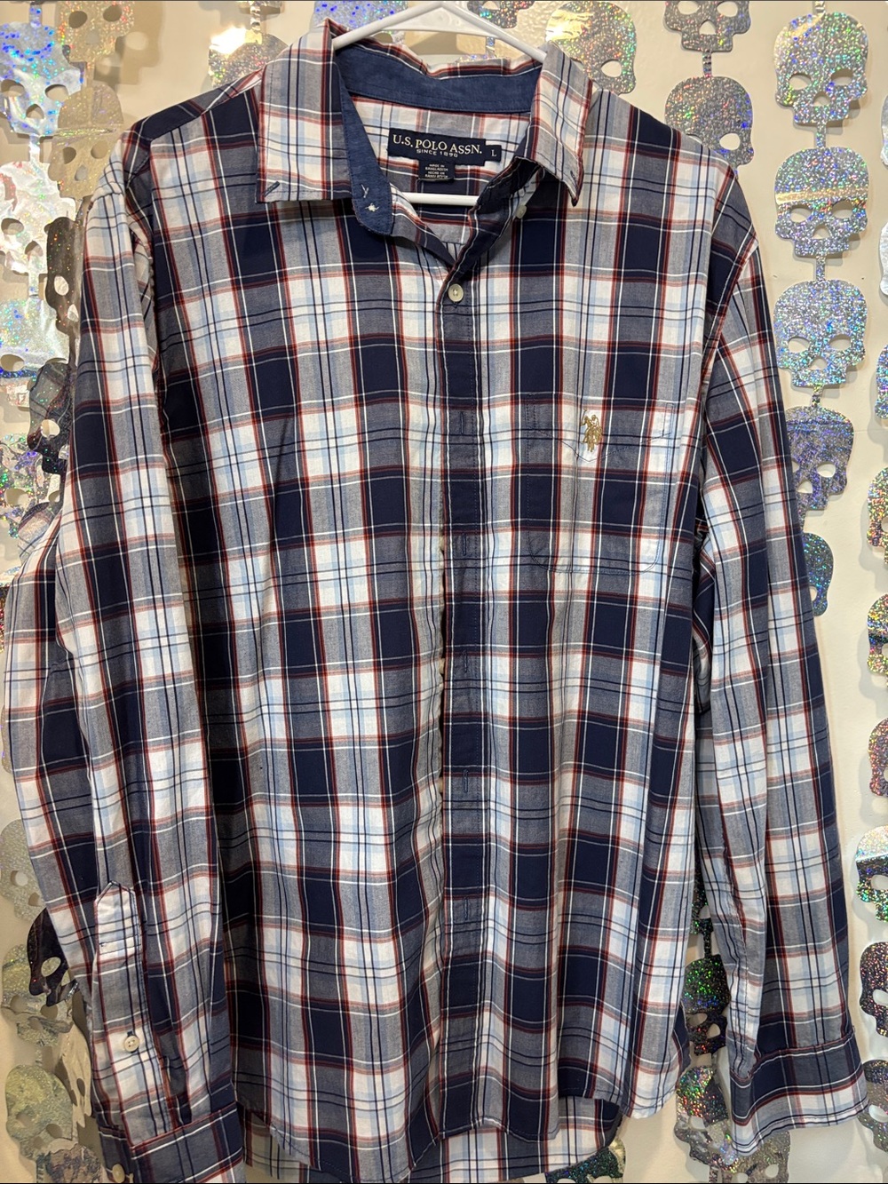 U.S. Polo Assn. Navy, White & Red Plaid Button-Down Shirt
